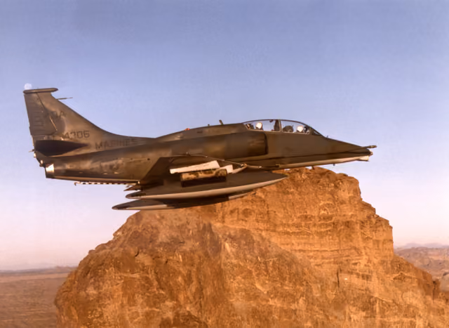 OA-4M Skyhawk of H&MS-32 in experimental paint scheme — Picacho Peak State Park