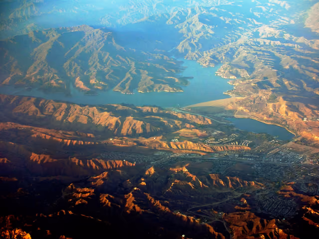 Castaic Lake, seen from the air at approximately 7 p.m., August 23, 2007
