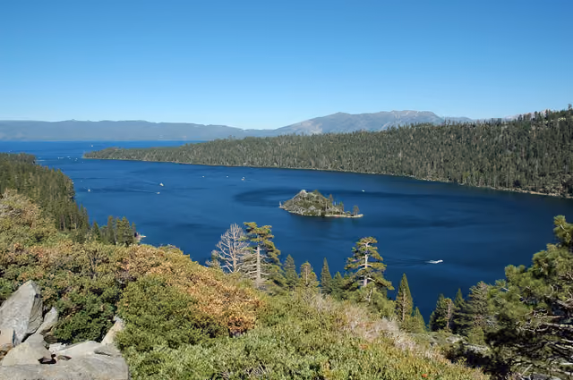 View of Emerald Bay and Fannette Island, Lake Tahoe, California