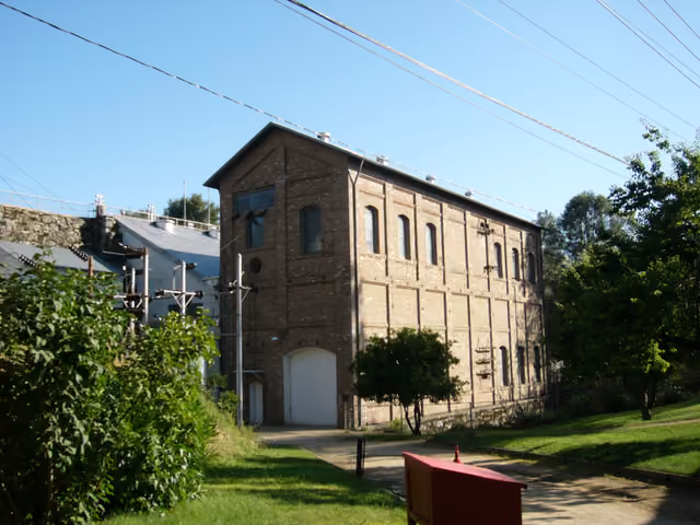 Photo of the old Folsom Powerhouse on the American River, at Folsom Powerhouse State Historic Park, California, USA