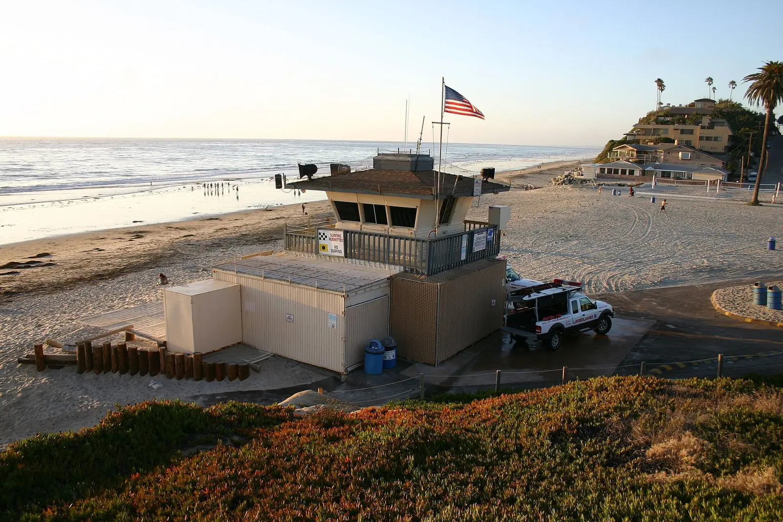 View looking north-west across Moonlight State Beach , Encinitas, California from behind the lifeguard station