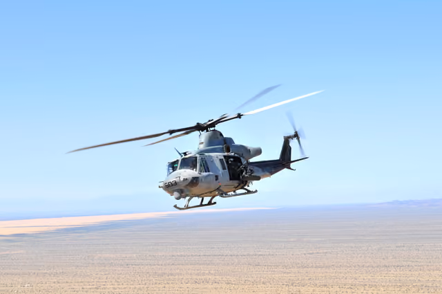 A UH-1Y Venom helicopter from Marine Light Attack Helicopter Training Squadron 303 flies over the Picacho State Recreation Area, Calif.,…