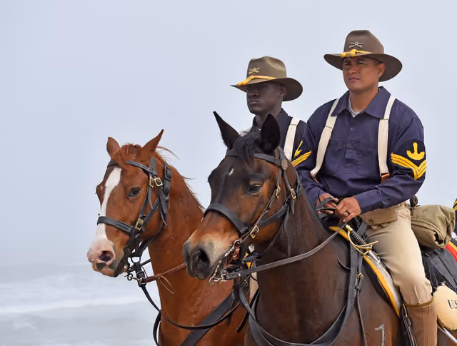 11th Armored Cavalry Regiment Horse Detachment rode at Salinas River State Beach, Moss Landing, California on May 13, 2023