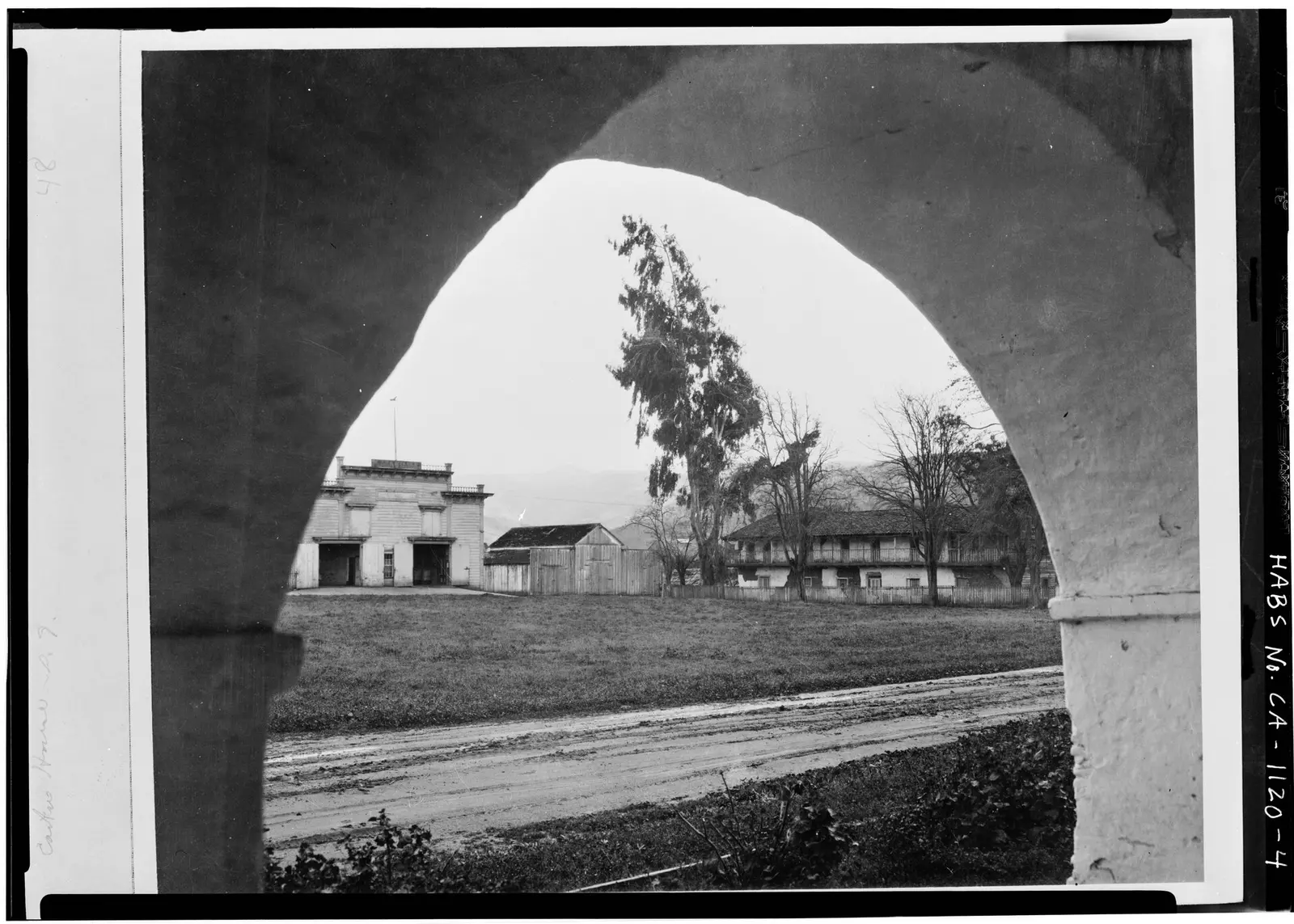 EXTERIOR VIEW OF HOUSE THROUGH AN ARCHWAY - General Jose Castro House, Mission Plaza, San Juan Bautista, San Benito County, CA HABS…