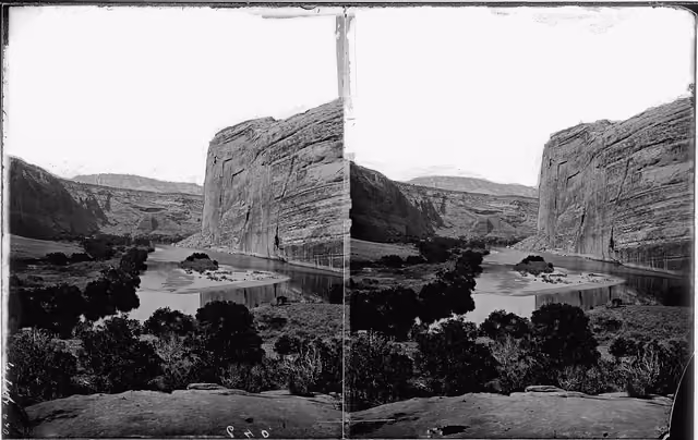 Green River. Echo Park from upper end. Yampa River in foreground coming from left. Green River enters from the right.... - NARA -
