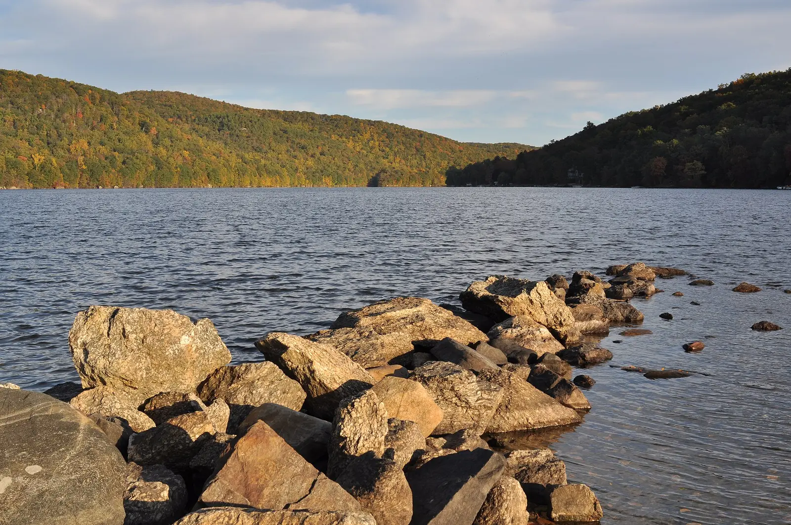 Squantz Pond in Squantz Pond State Park , New Fairfield, Connecticut, USA, on an autumn morning