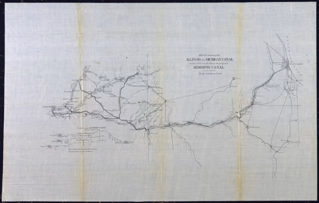 Sketch showing the Illinois and Michigan canal and the different routes of the proposed Hennepin Canal, - NARA -