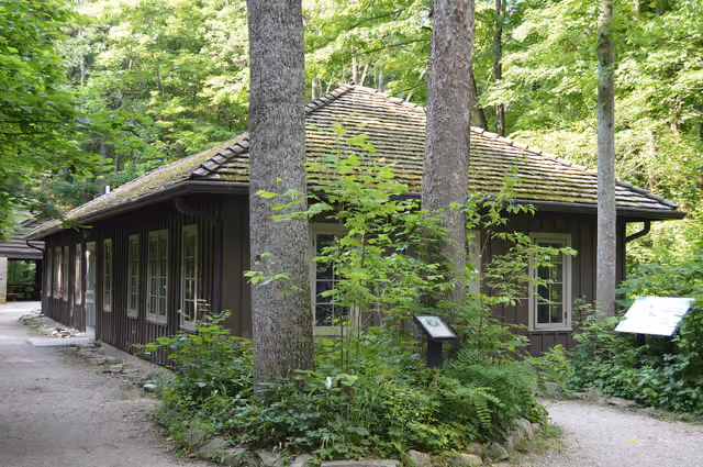 Front and western side of the CCC Recreation Building-Nature Museum , located in McCormick's Creek State Park east of Spencer inβ¦