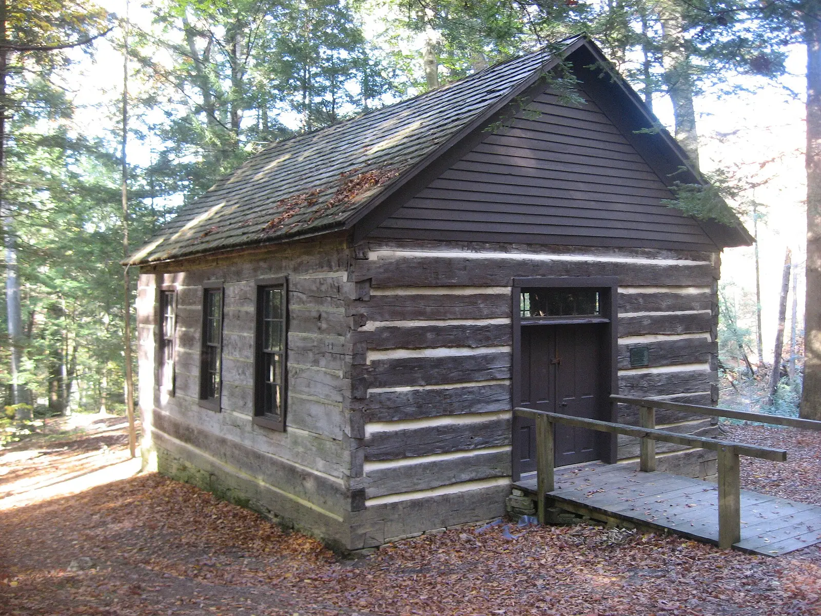 The nameless log church in Turkey Run State Park , located near the Turkey Run Inn in Sugar Creek Township , Parke County , Indiana ,…