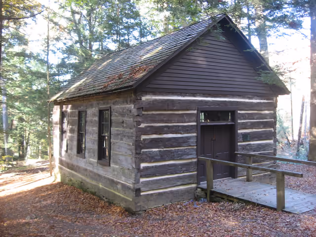 The nameless log church in Turkey Run State Park , located near the Turkey Run Inn in Sugar Creek Township , Parke County , Indiana ,…