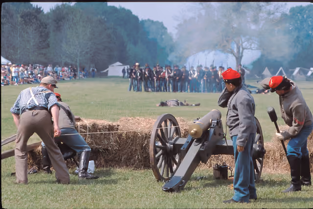Scope and content: The original finding aid described this photograph as: Original Caption: As part of a Civil War reenactment at Port…