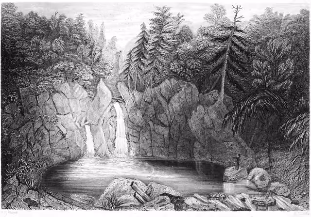Bish Bash Falls (Mount Washington Falls), Massachusetts, in an 1852 engraving