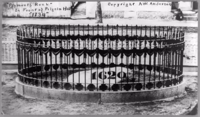 Plymouth Rock, in front of Pilgrim Hall, "1834" Abstract/medium: 1 photographic print