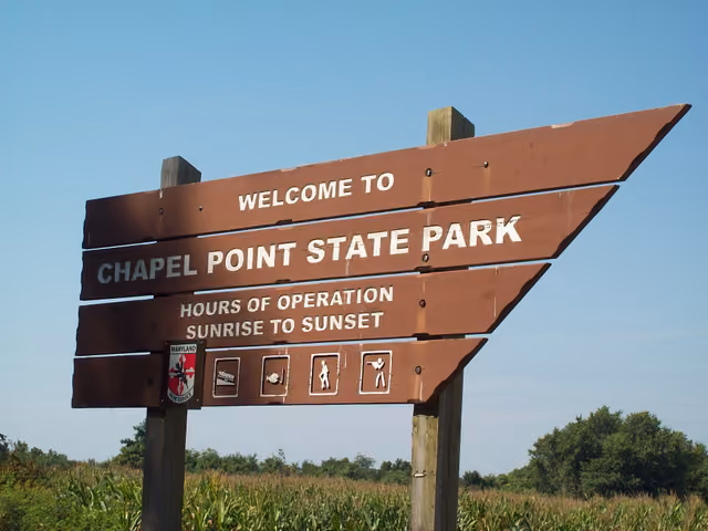 Chapel Point State Park sign — in Charles County, Maryland