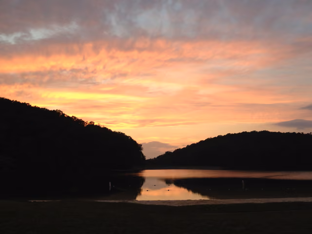 Sunset over Greenbrier Lake at Greenbrier State Park in Washington County, Maryland