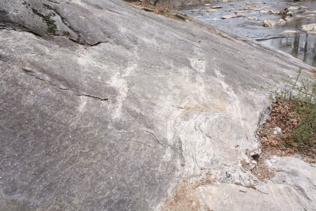 Large outcrop of Precambrian Baltimore Gneiss along the Patapsco River, McKeldin Area of Patapsco Valley State Park, Carroll County,…