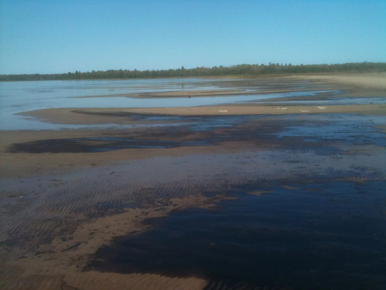 An oil spill on a beach along Duncan Bay in Cheboygan State Park