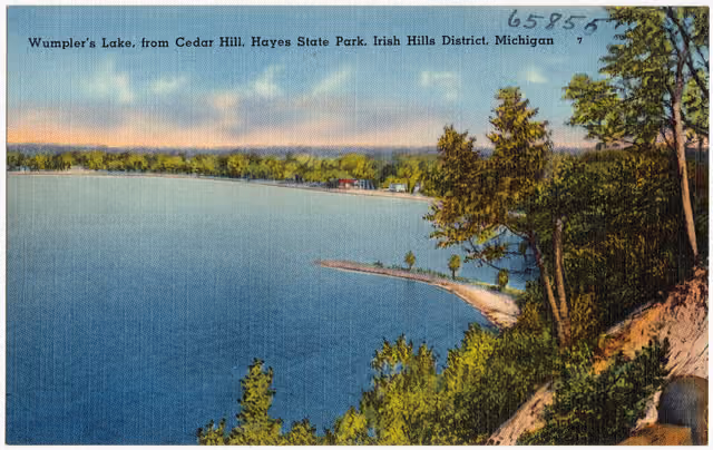 Wumpler's Lake, from Cedar Hill, Hayes State Park, Irish Hills District, Michigan (currently known as Wampler's Lake [1] )…