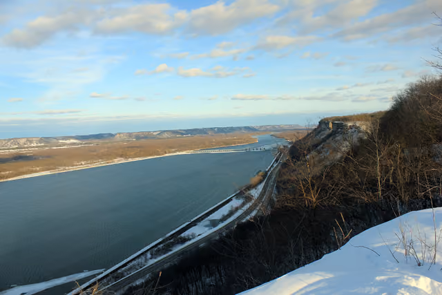 View looking south of the Mississippi River from John A