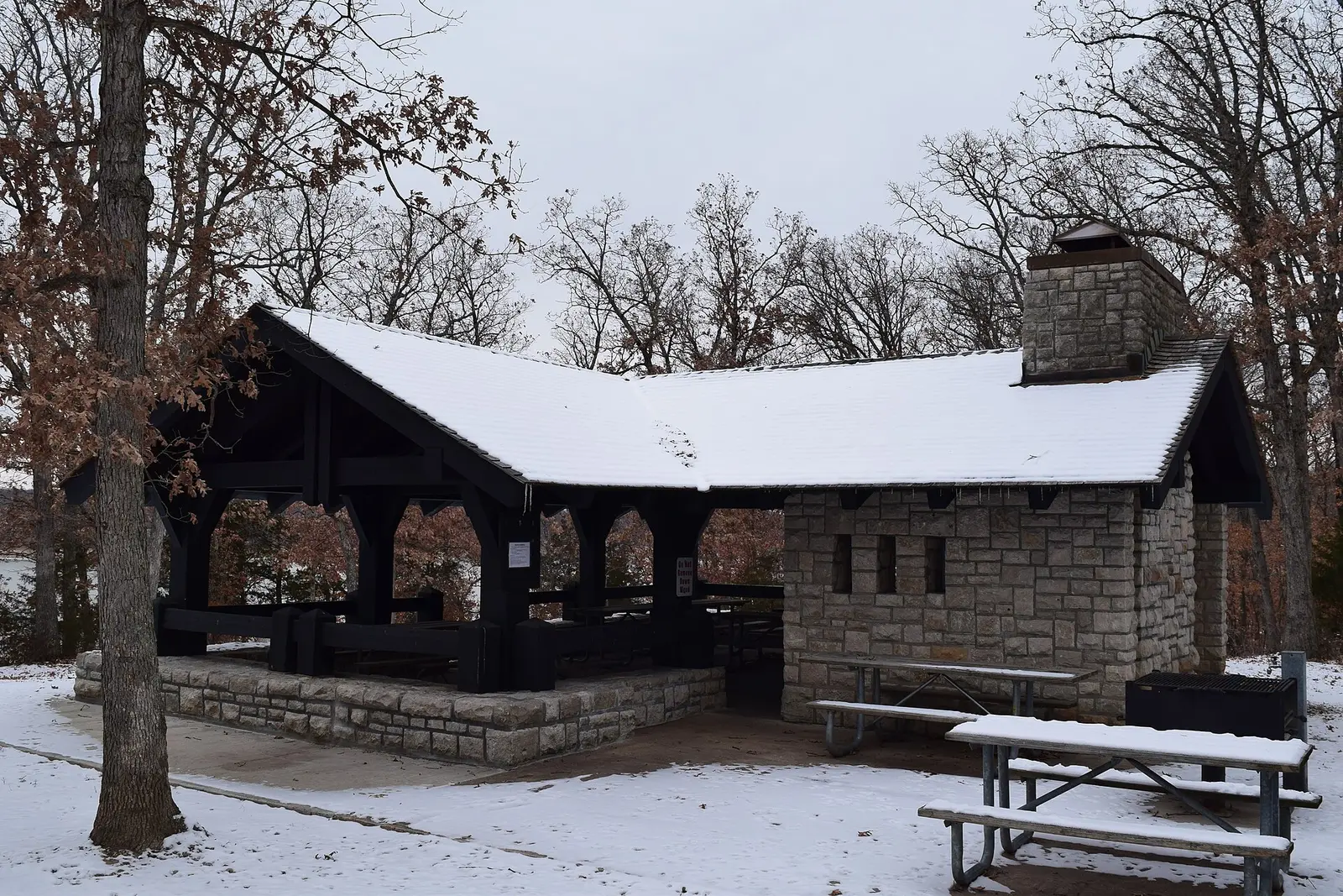 The CCC -built picnic shelter at Mark Twain State Park in Monroe County, Missouri