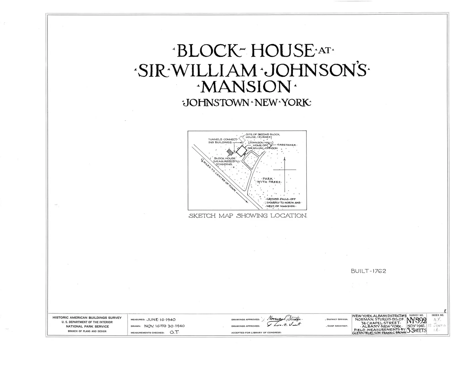 Johnson Hall, Blockhouse, Johnstown, Fulton County, NY HABS NY,18-JONTO,1A- (sheet 0 of 3)