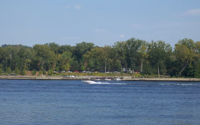 A picture of the Schodack Island State Park, New York, USA, taken from across the river