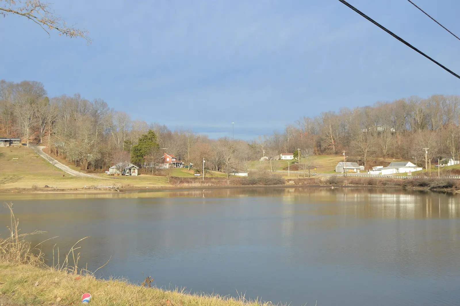 Looking eastward over Jackson Lake from just north of the western end of the State Route 279 causeway in Jefferson Township , Jackson…