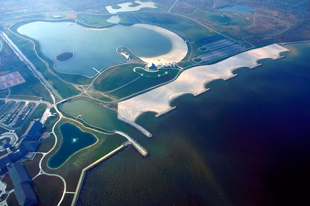 Aerial view of Maumee Bay State Park on Lake Erie near Toledo, Ohio, USA