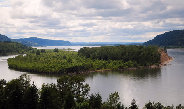 View of Sand Island from the Bridal Veil Overlook, Oregon, 2011