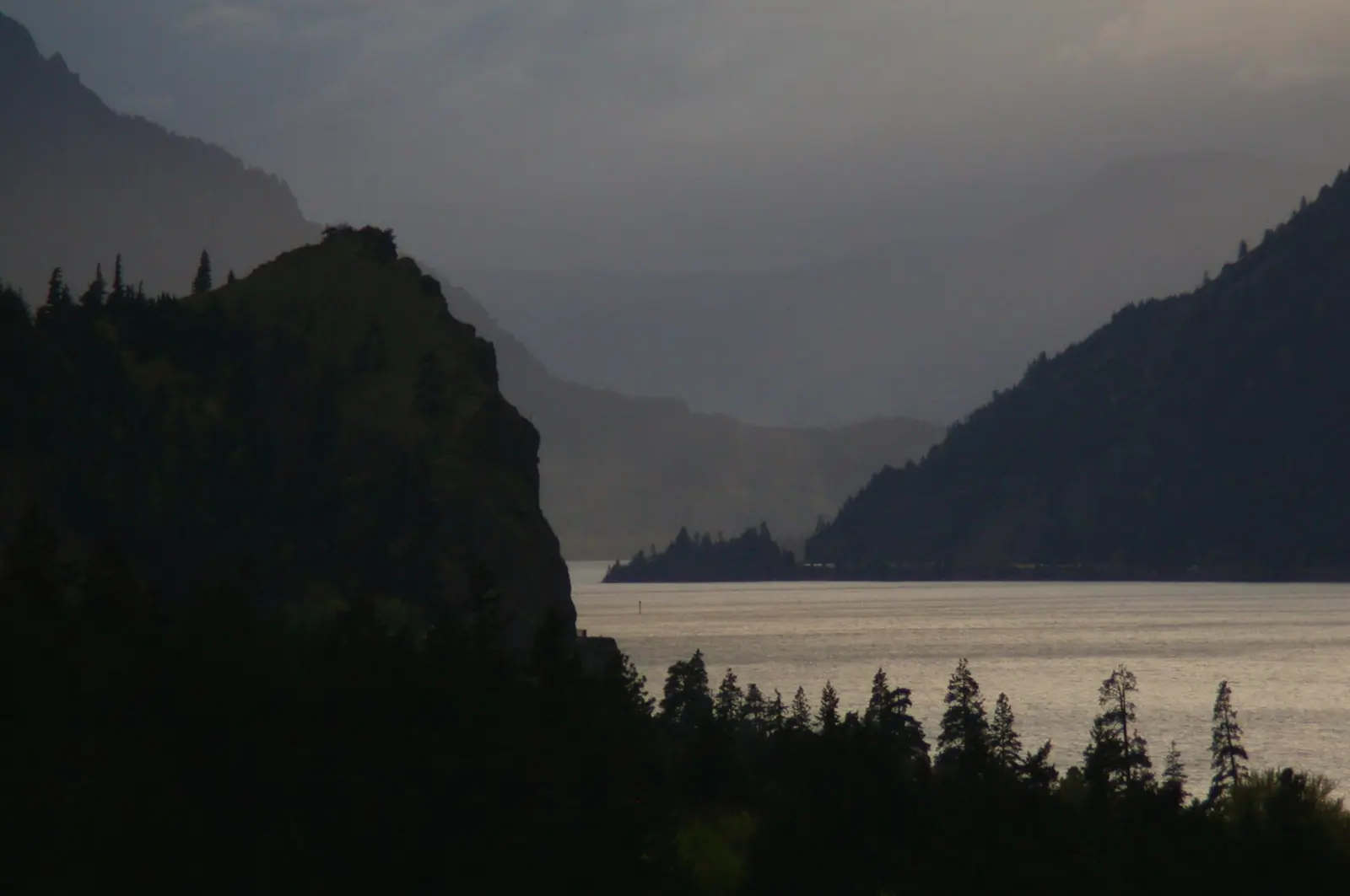 View of Columbia River Gorge by Rooster Rock in Oregon on the Columbia River Gorge National Scenic Area
