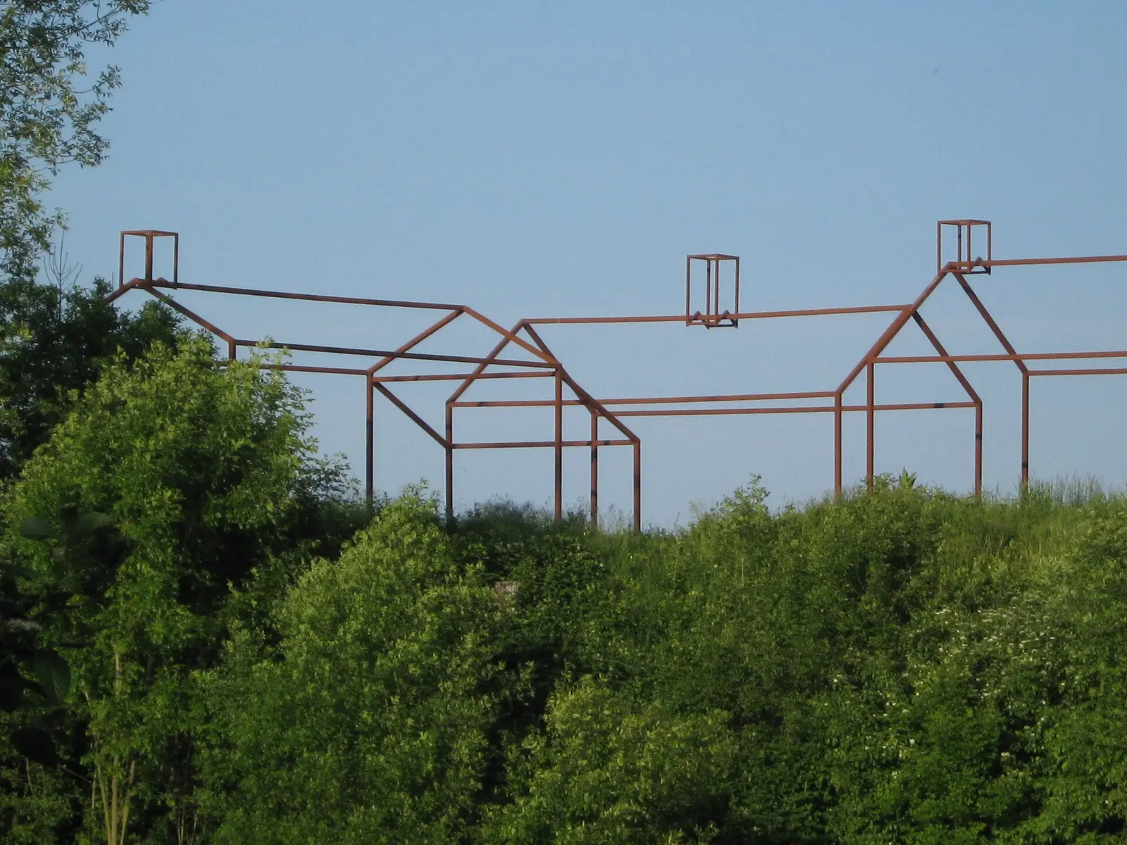 "Ghost Houses" commemorating the Willamette Mission at Willamette Mission State Park, Wheatland, Oregon, United States