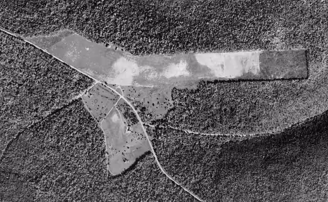 Cropped aerial photo of Cherry Springs State Park and adjoining Cherry Springs Airport in West Branch Township, Potter County,…