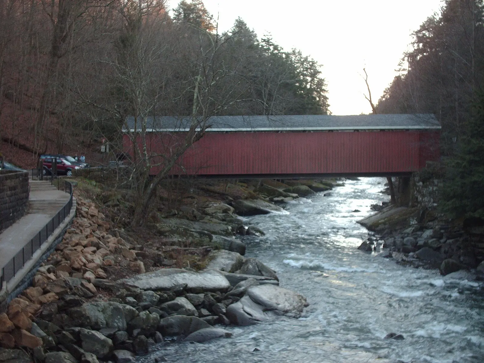 View of McConnell's Mill Covered Bridge at McConnells Mill State Park , located in far eastern Slippery Rock Township , Lawrence County…