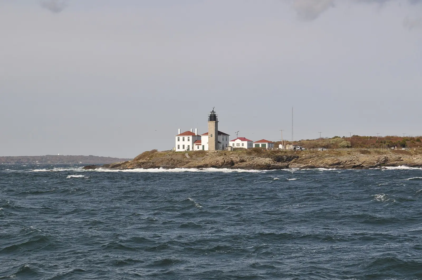 The Beavertail Lighthouse at the entrance to the Narragansett Bay from the southeast