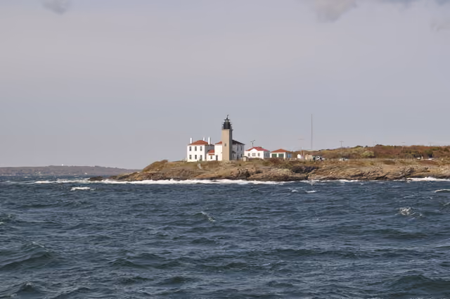 The Beavertail Lighthouse at the entrance to the Narragansett Bay from the southeast