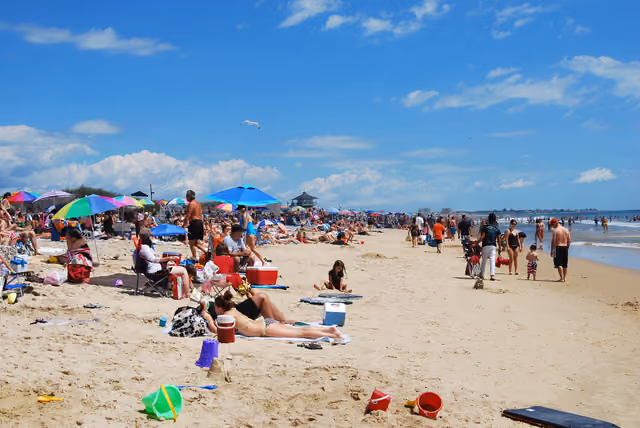 Beachgoers on Misquamicut Beach, Rhode Island