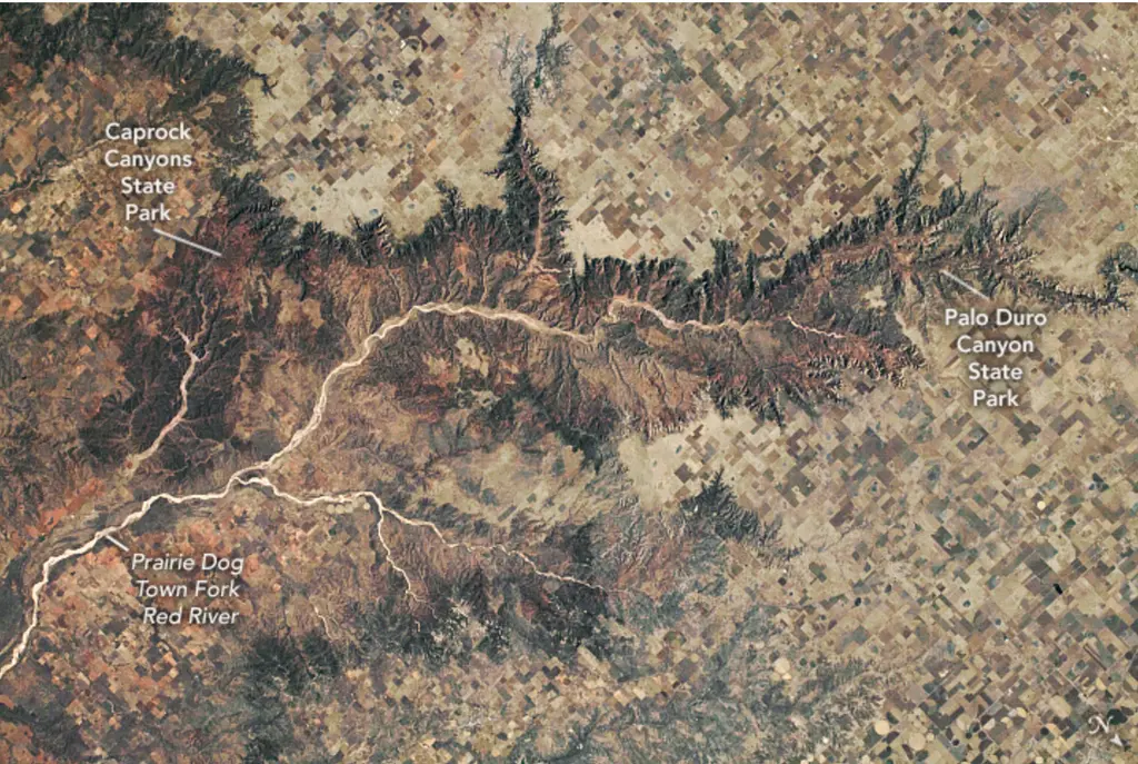 While in orbit over the Texas Panhandle, an astronaut on the International Space Station (ISS) photographed Palo Duro and Caprock…
