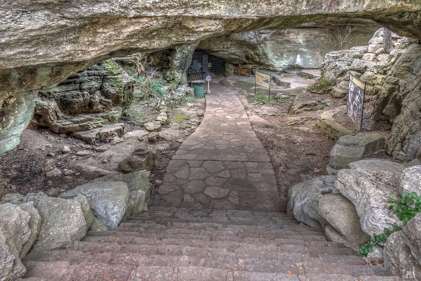 staircase leading to the cavern entrance — Longhorn Cavern State Park