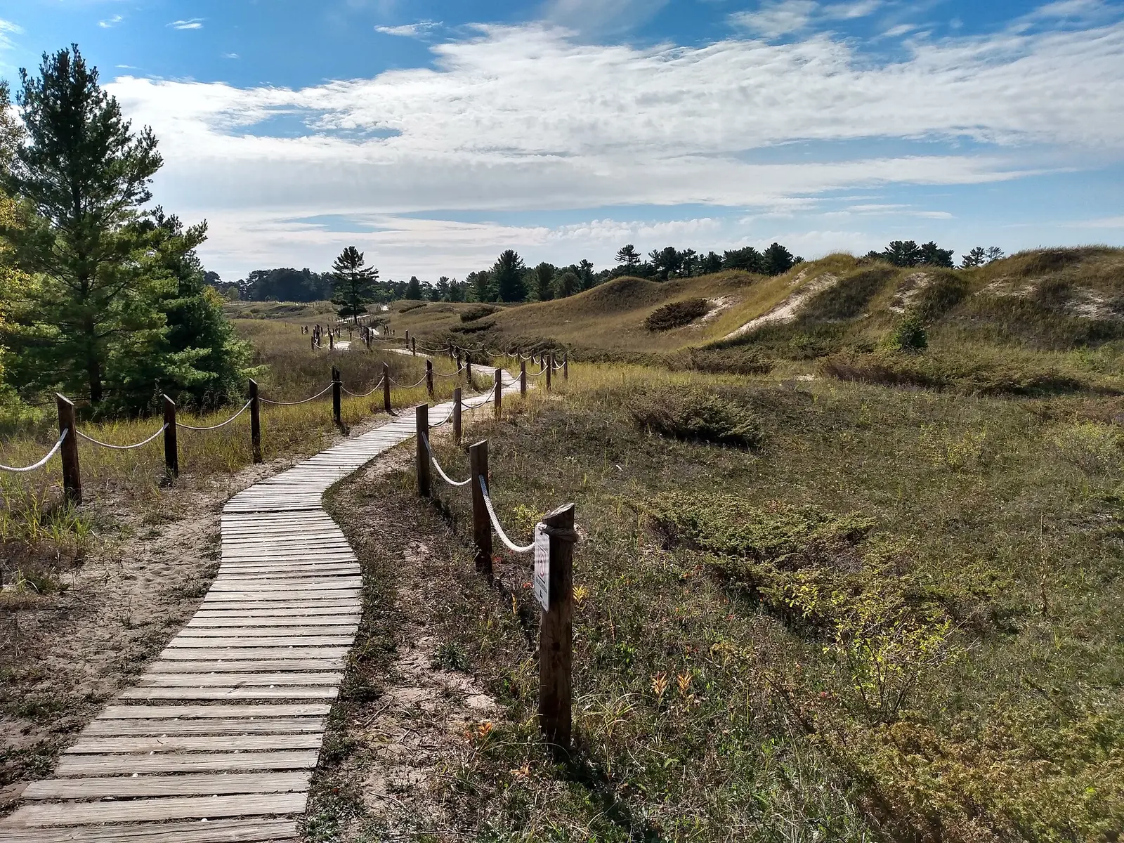 A cordwalk on the sand dunes along Lake Michigan in Kohler-Andrae State Park in Sheboygan, Wisconsin