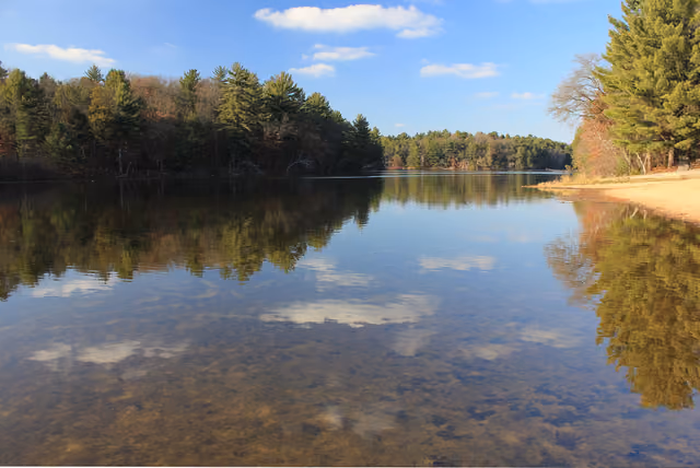 Landscape and clouds reflected in water at Mirror Lake State Park