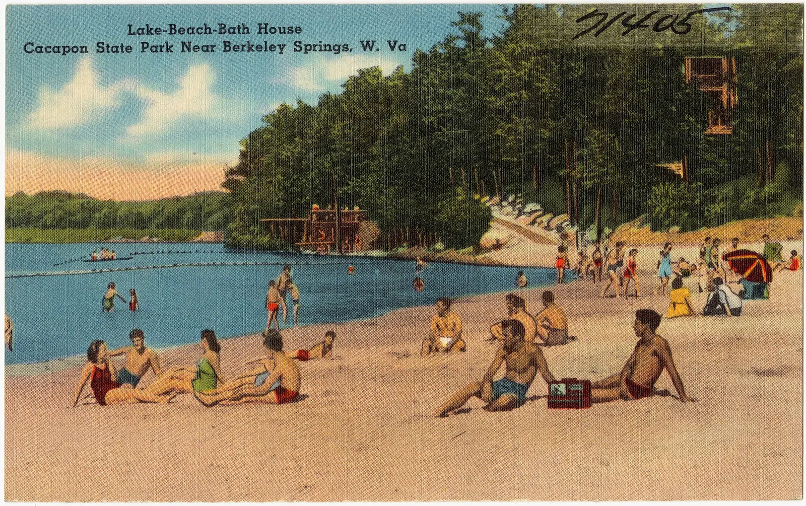 Lake - beach - bath house, Cacapon State Park near Berkeley Springs, W