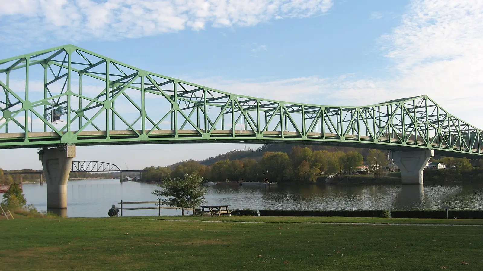 Western (downstream) side of the Bartow Jones Bridge , which carries West Virginia Route 2 over the Kanawha River at its confluence with…