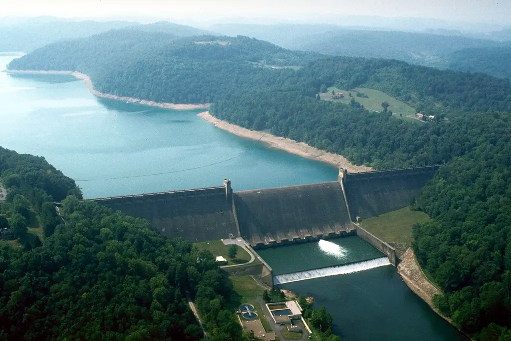 Tygart Lake and Dam on the Tygart River near the town of Grafton in Taylor County, West Virginia, USA